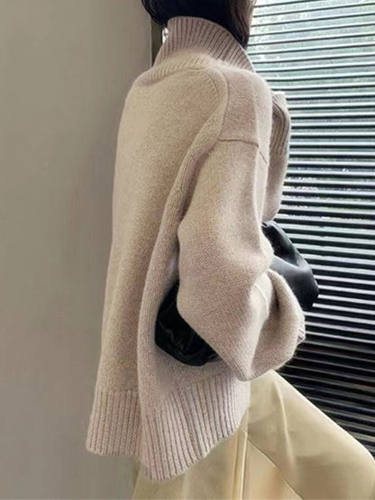 Solid High Neck Pullover Sweater