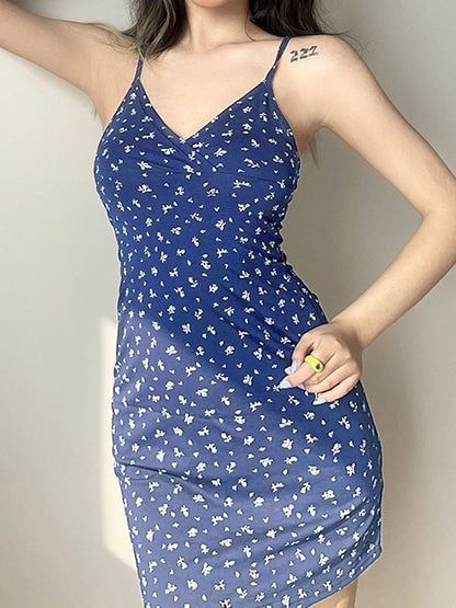 V Neck Ditsy Floral Mini Dress