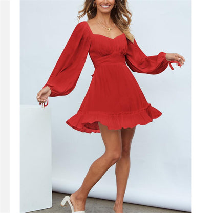 Ruffle Long Sleeve Square Collar Mini Dress in Multiple Colors