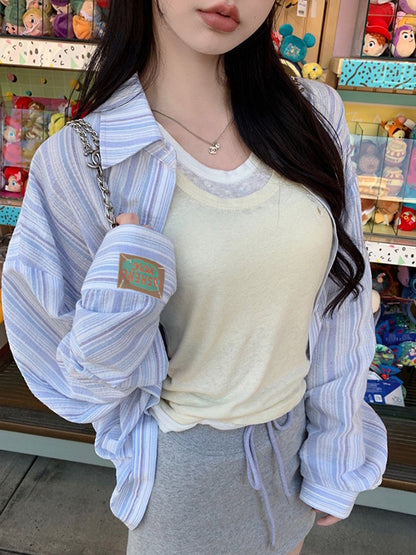 Fresh Stripe Thin Long Sleeve Blouse