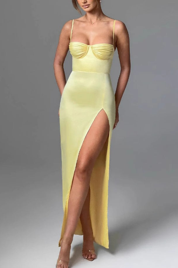 Sexy Halter Slit Waist Cinching Maxi Bodycon Dress