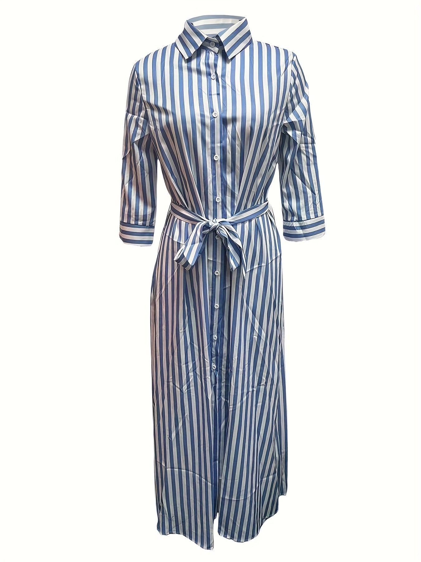 Marble Print Long Sleeve Belted Button Front Shirt Maxi Dress
