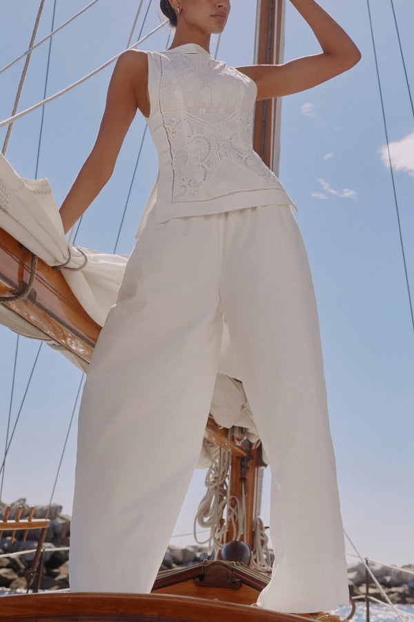Exquisite and casual mid rise pocket wide leg pants