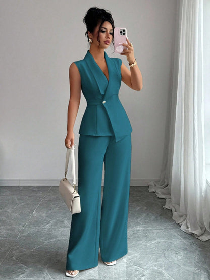 Commuting Sleeveless Suit Collar Vests Straight-leg Pants Set 2-piece Sets