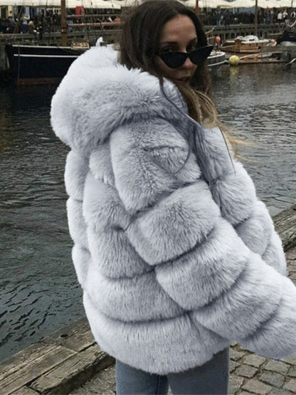 Artificial Fur Hooded Coat Parties Coats