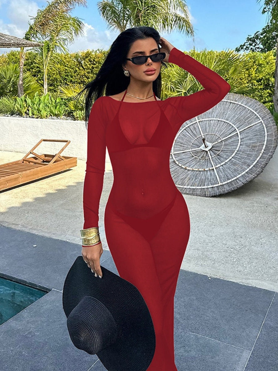 Mesh See-through Off Shoulder Sexy Maxi Dresses