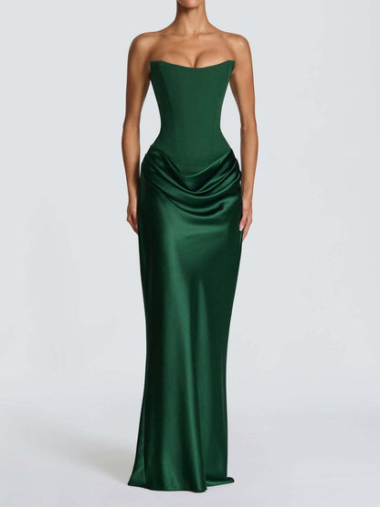 Satin Tie Ribbon Off-shoulder Sexy Strapless Bodycon Maxi Dress With Cinched Waist