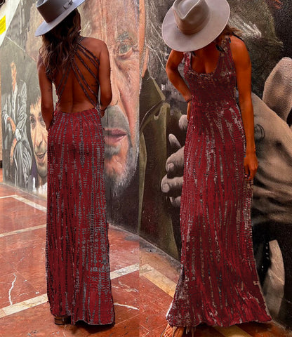 Margovil Criss Cross Open Back Tie Dye Maxi Dress