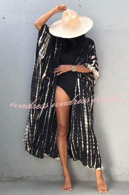 Boho Tie-dye Print Hooded Kimono Cover-up