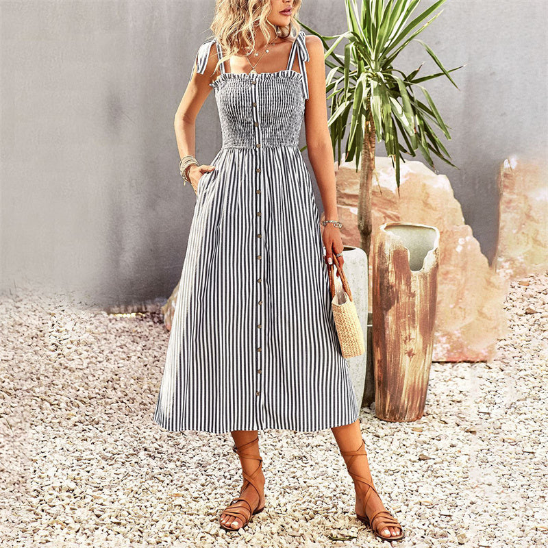 Strap Sleeveless Stripe Maxi Dress in Various Colors