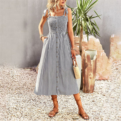Strap Sleeveless Stripe Maxi Dress in Various Colors