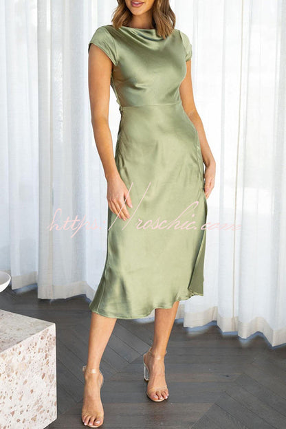 Ivana Satin Twist Back Cutout Midi Maxi Dress