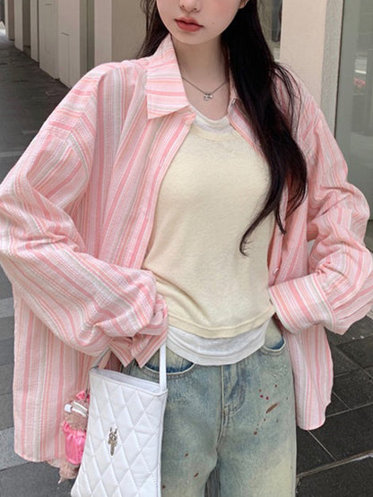Fresh Stripe Thin Long Sleeve Blouse