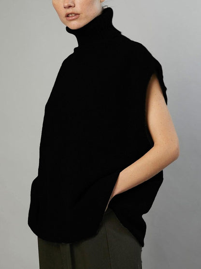 Solid High Neck Loose Sweater Vest