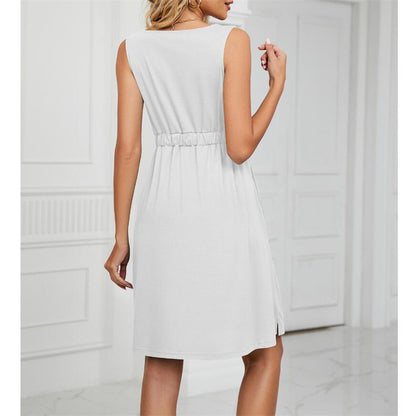 Solid Color Sleeveless Mini Dress with Button Details
