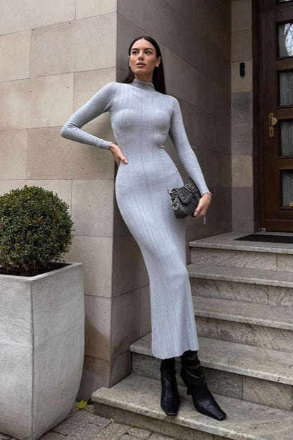 Sexy Stripe Turtleneck Knit Long Sleeve Bodycon Dress