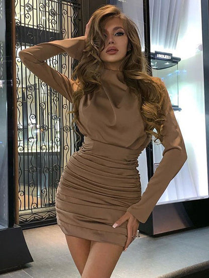 Mini Dresses Khaki Long Sleeves Short Dress