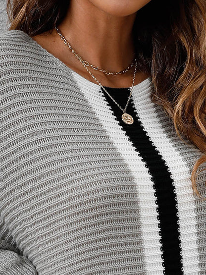 Original Loose 4 Colors Striped Round-Neck Batwing Long Sleeves Sweater Dress