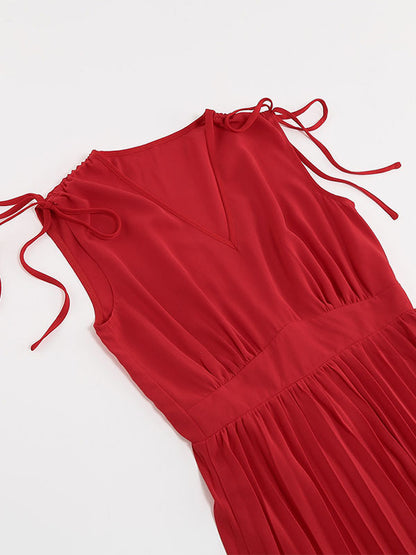 V-Neck Sleeveless Midi Dress