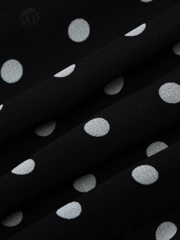 Polka Dot Print Fitted Waist Strapless Halter Neck Short Dress