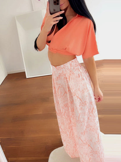 Plant-based Printing Loose Top Wide-leg Pants Set 2-piece Sets
