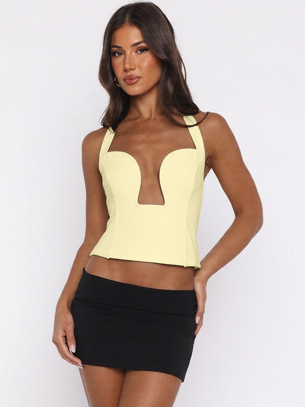 Hollow-out Bralette With Underwire, Tight-fitting Solid Color Halter Neck Double-layer Vest