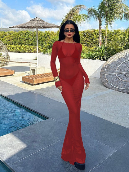 Mesh See-through Off Shoulder Sexy Maxi Dresses