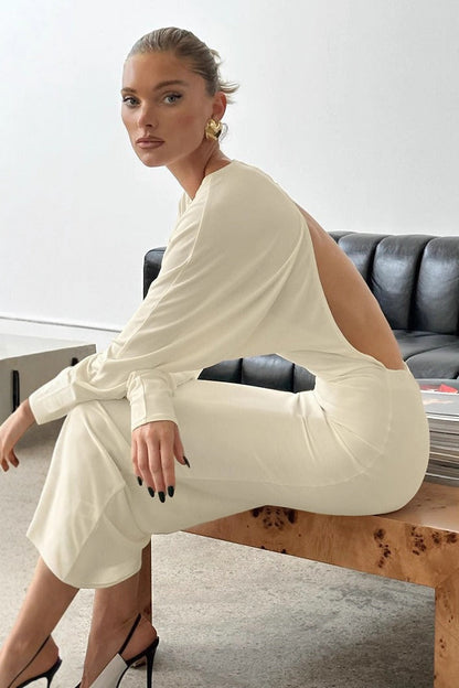 Open Back Long Sleeve Dolman Cuff Bodycon Maxi Dress