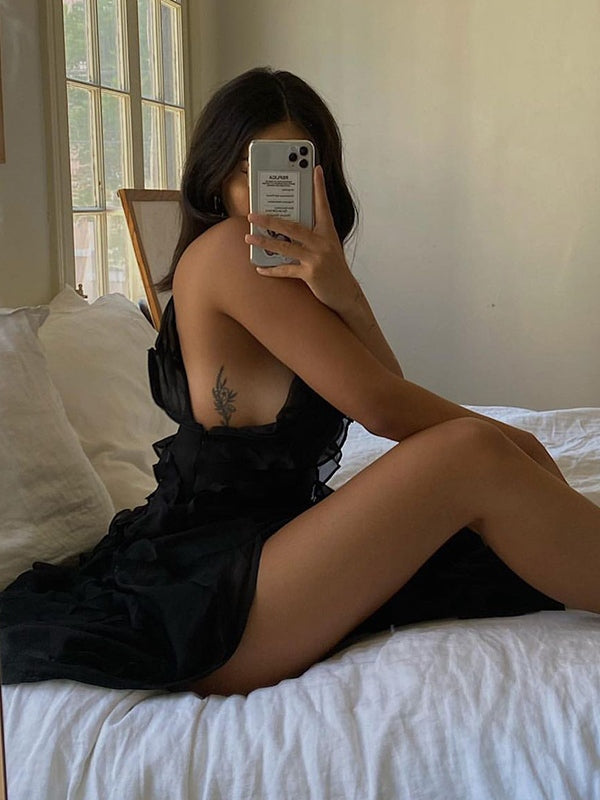 Halter Backless Slit Ruffles Maxi Dress
