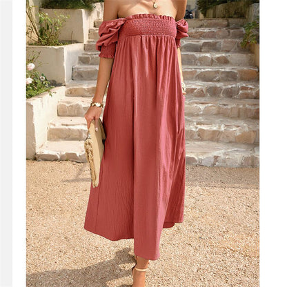 Solid Color Square Neck Maxi Dress in Apricot Green Khaki Orange