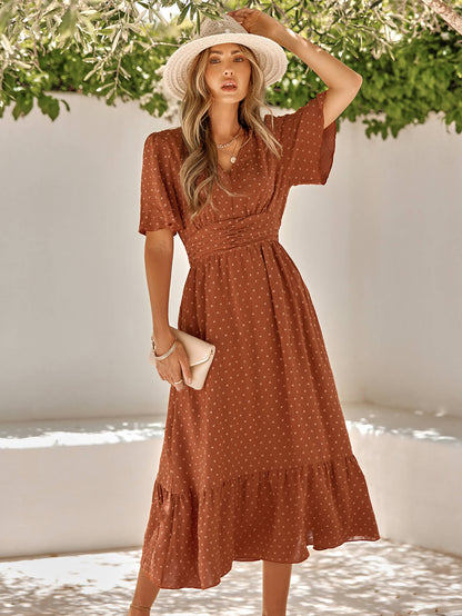 SWEETEST ONE POPPIES SHORT SLEEVE MAXI DRESS - BRICK