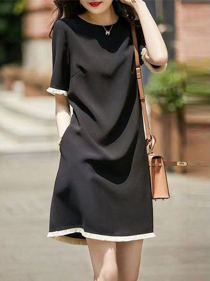 A-Line Loose Fringed Split-Joint Round-Neck Mini Dresses