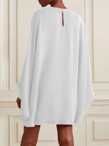 Batwing Sleeves Long Sleeves Contrast Color Printed Round-Neck Mini Dresses
