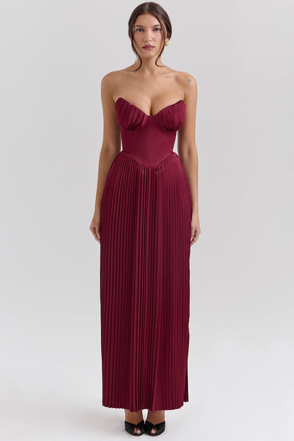 Wine Red – Sexy Strapless Slim Fit Maxi Dress