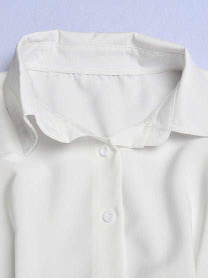 Dresses Shirt Dresses Midi Dress White Turndown Collar Long Sleeves