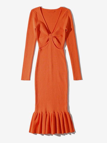 Ruffles Feminine Mini Dress V-Neck Cut Out Long Sleeves Day Dresses