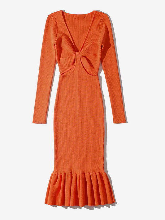 Ruffles Feminine Mini Dress V-Neck Cut Out Long Sleeves Day Dresses