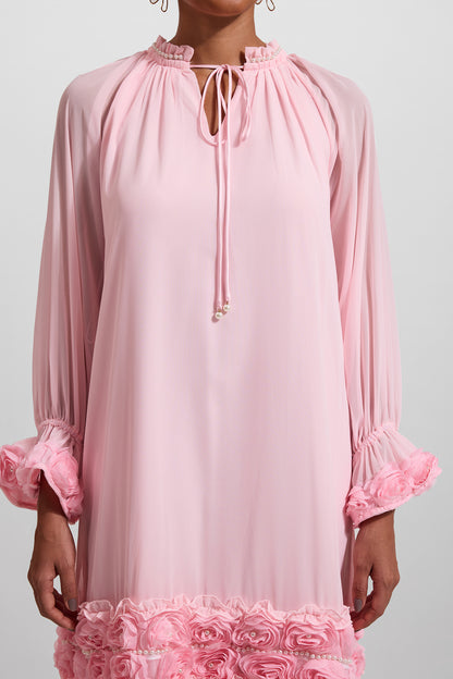 3D Floral Frill Long Sleeve Midi Dress