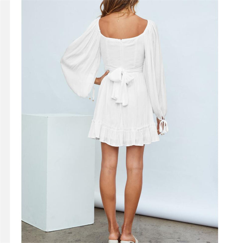 Ruffle Long Sleeve Square Collar Mini Dress in Multiple Colors