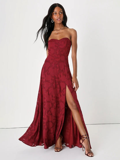 Strapless Dress Floral Off The Shoulder High Slit Sexy Party Priom Maxi Dresses