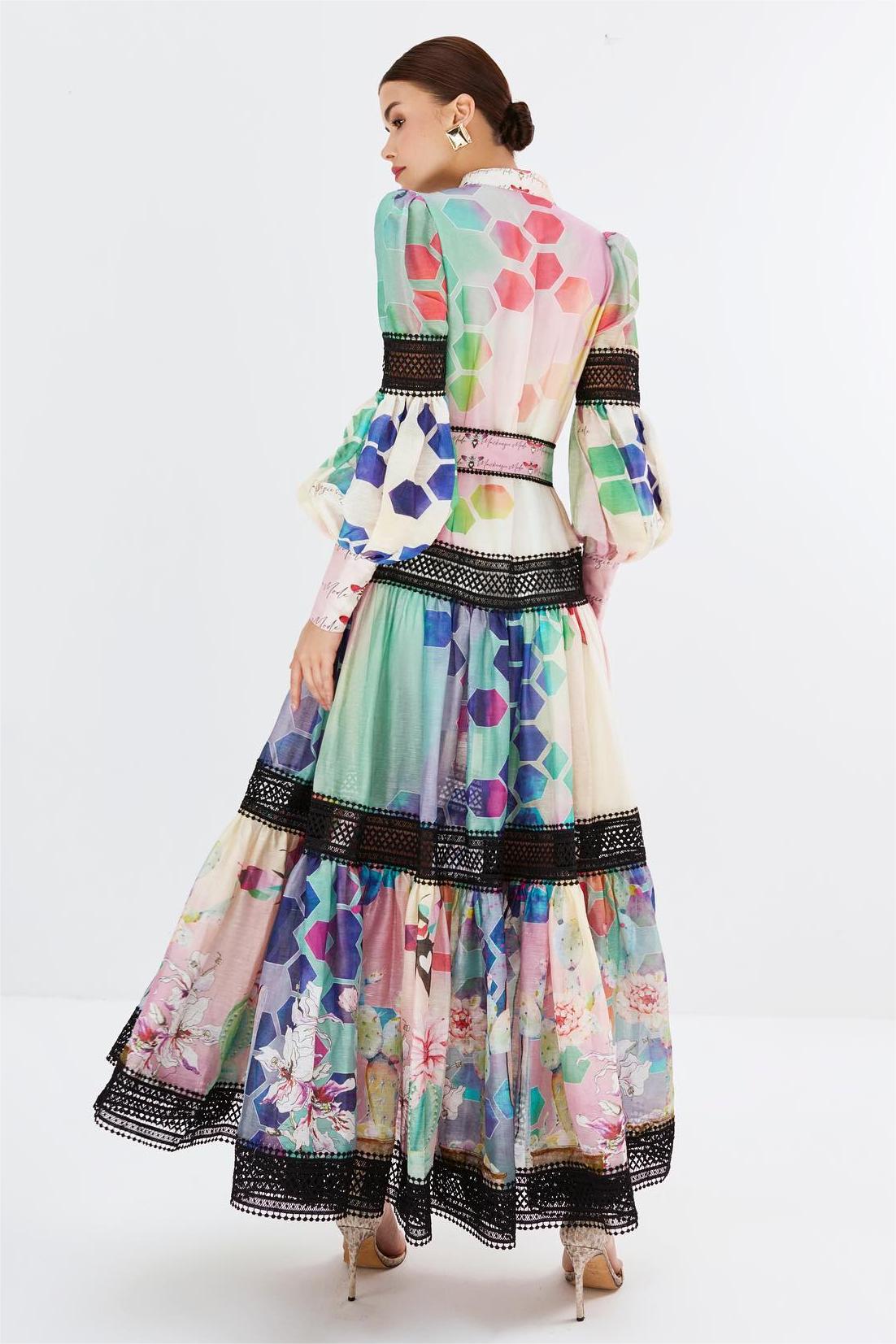 Floral Lace Long Sleeve Midi Dress With Belt