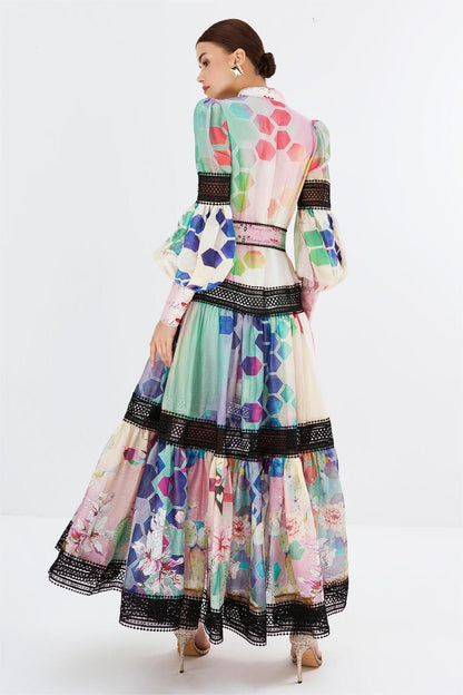 Floral Lace Long Sleeve Midi Dress With Belt