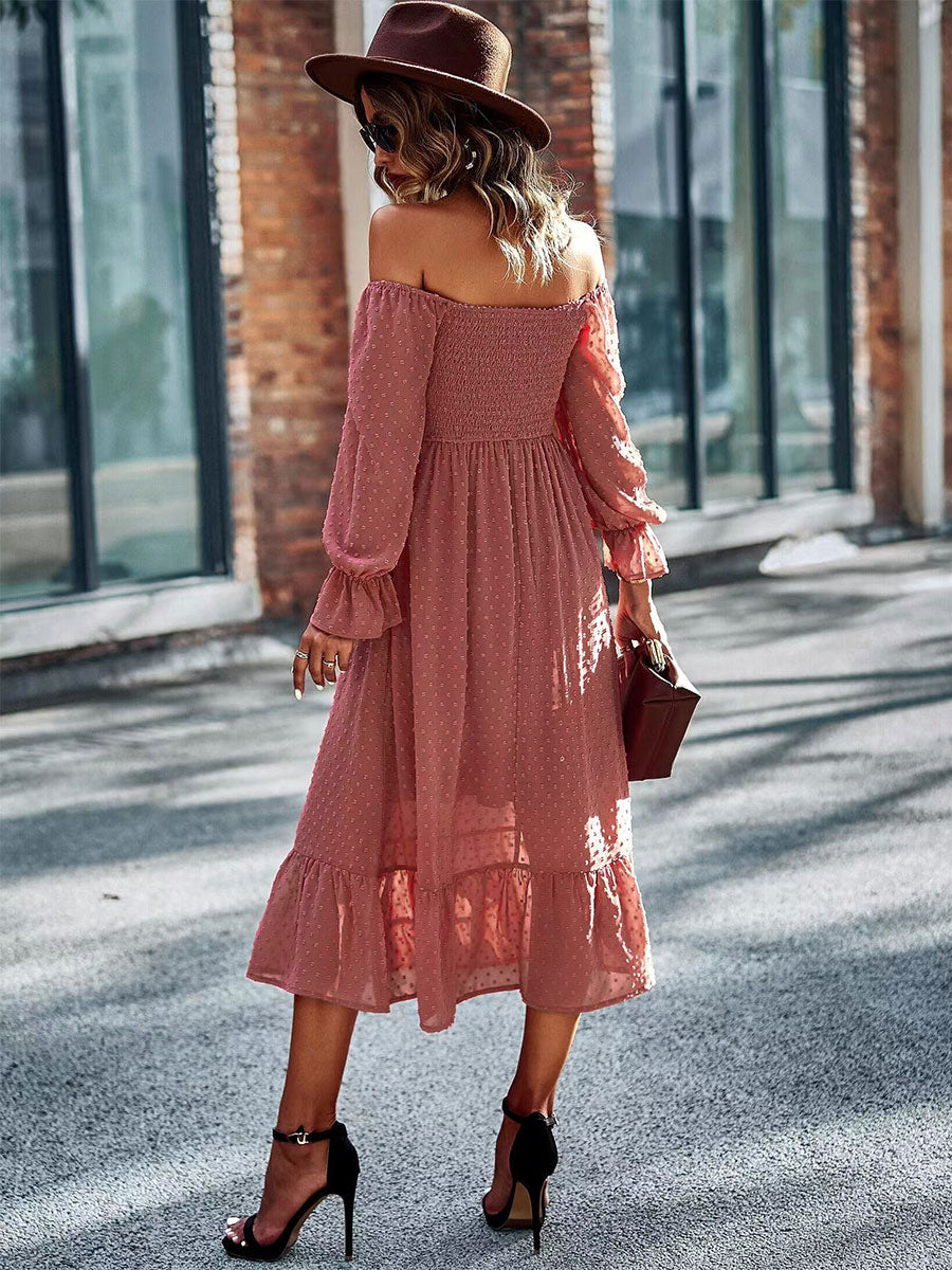 Pleated Long Sleeves Midi Dress