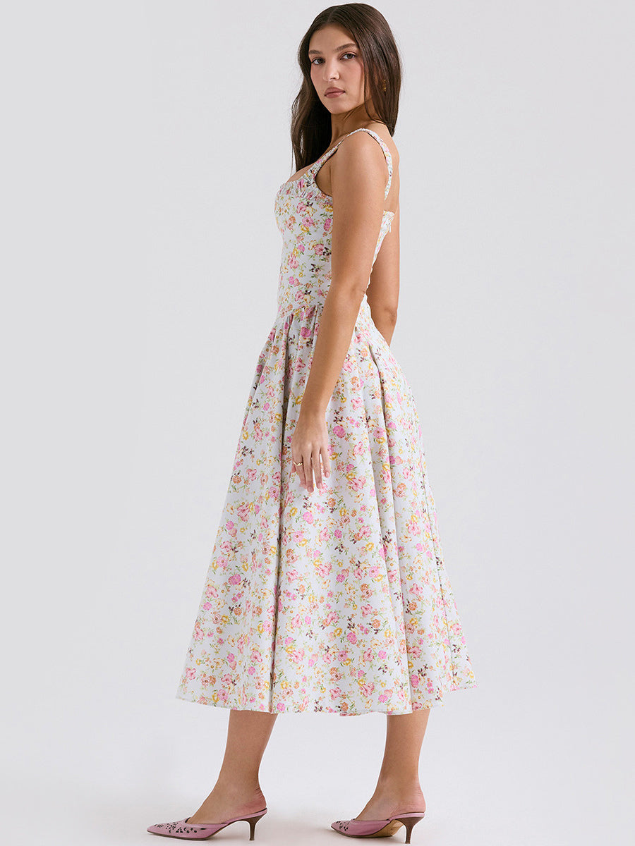 Corset Dress Mini Floral Strap Shoulder Backless Party Midi Dresses