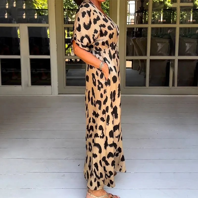 🔥Loose Leopard V-Neck Maxi Dress