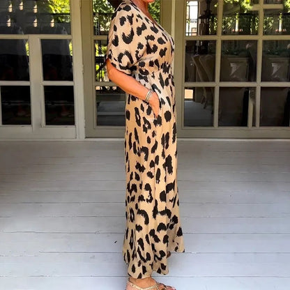🔥Loose Leopard V-Neck Maxi Dress