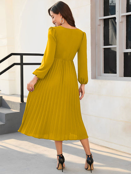 Maxi Dress V-Neck Long Sleeves Lace Up Long Dress