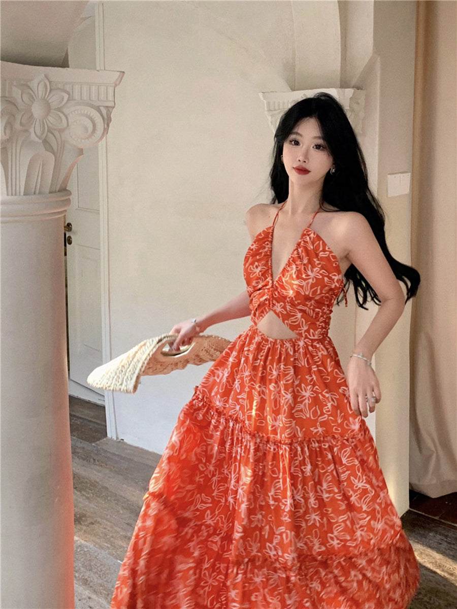 Bohemian Floral Halter Maxi Dress – Exotic Vacation Look