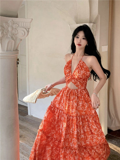 Bohemian Floral Halter Maxi Dress – Exotic Vacation Look