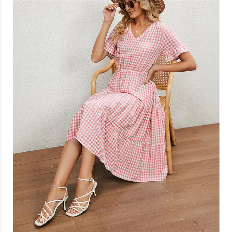 Square Neck Plaid Print Maxi Dress in Multiple Colors